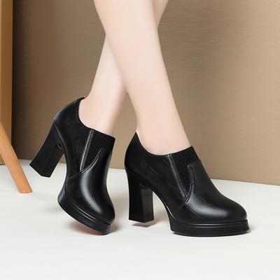 Chaussures à Talons Hauts Printemps Automne Chaussures Simples Pour Femmes Talon Épais Semelle Souple Cuir Souple Confortable Semelle Épaisse Chaussures à Semelle Profonde