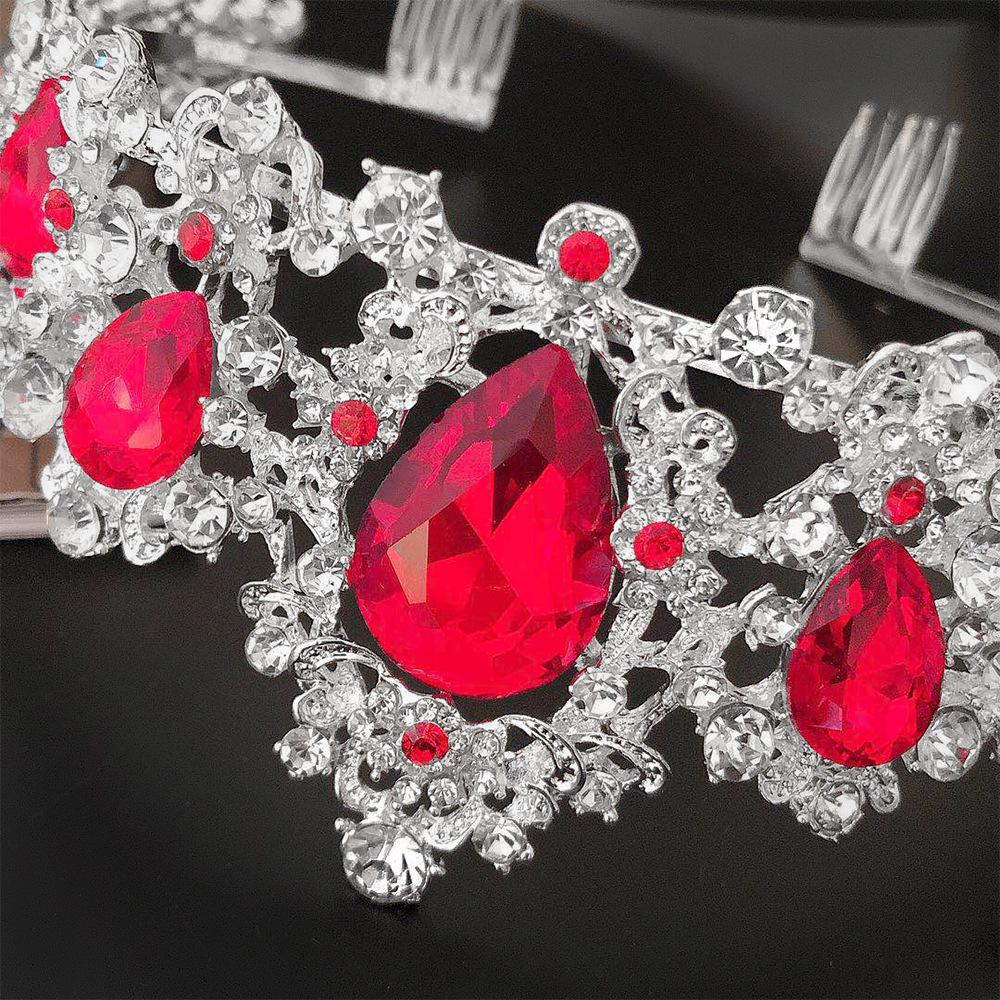 Bridal Crown with Comb Red Large Water Drop Crystal Hair Comb Headdress Wedding Accessories Crown Comb