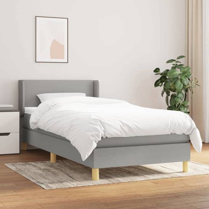3130089 vidaXL Lit à sommier tapissier avec matelas Gris clair 100x200cm Tissu