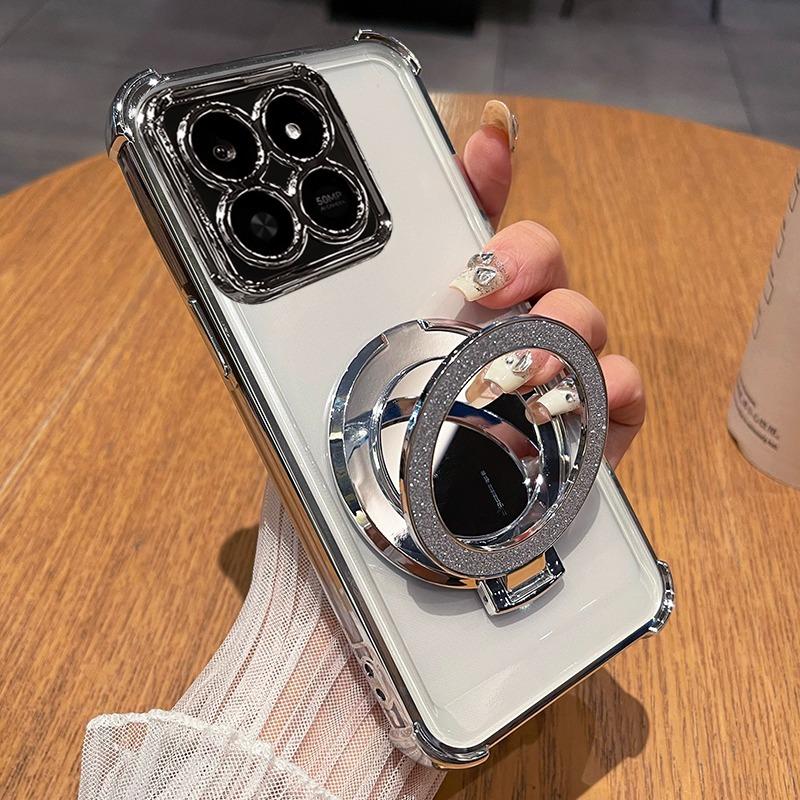 400smart Luxury Plating Glitter Mirrow Holder Soft Case for Honor 400 Smart X7d 4G 5G Airbag Shockproof Silicone Stand Cover