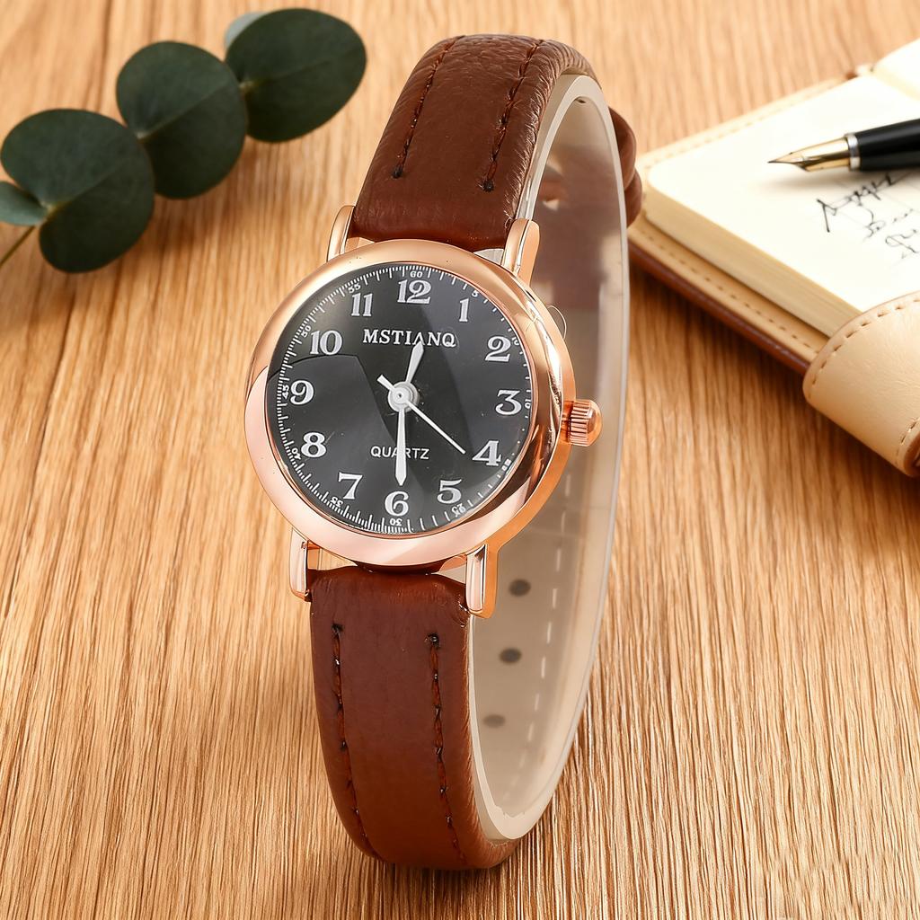 Simple Retro Round Alloy Dial Leather Strap Women's Quartz Watch, Suitable for Everyday Wear, Christmas and Thanksgiving Gifts