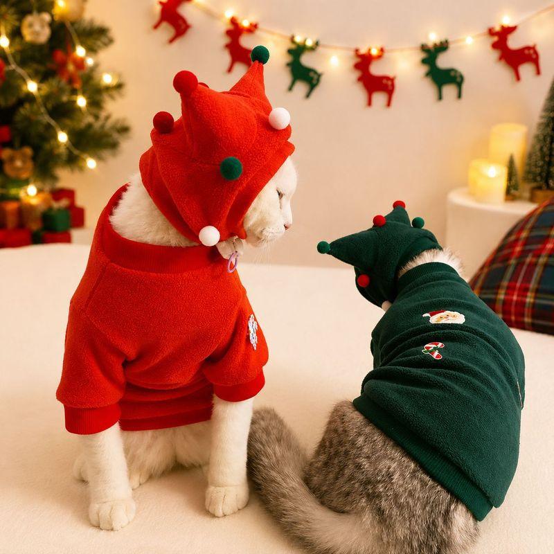 2026 Sphinx hairless cat German cat clothes Christmas New Year atmosphere fleece hoodie dog kitten coat