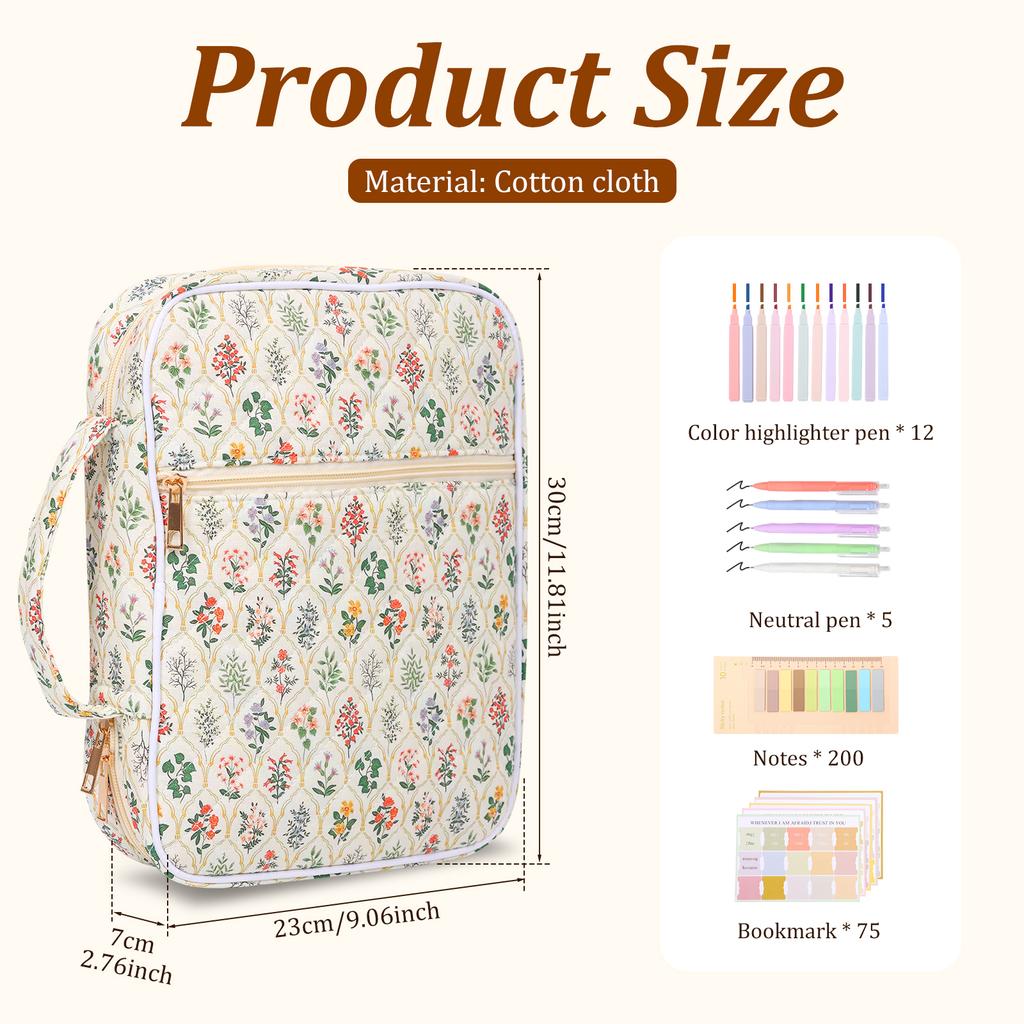 Bible Cover Case Portable Cotton Bible Tote Bags with Handle Multi-purpose Study Accessory Kit Book Storage Bag for Travel Study