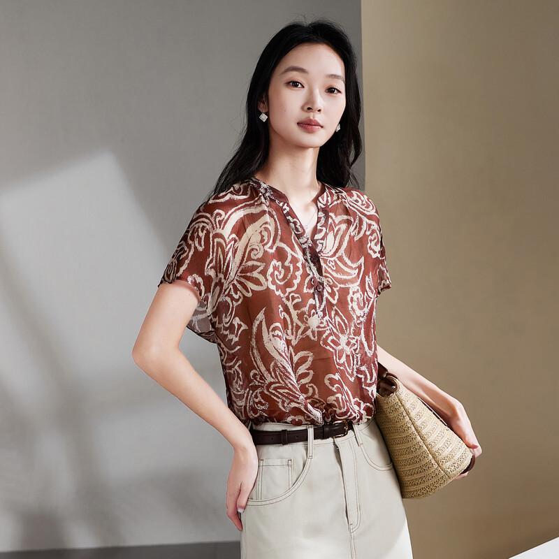 SOFSIL Women s 2026 Summer V-Neck Silk Blend Print Blouse XL