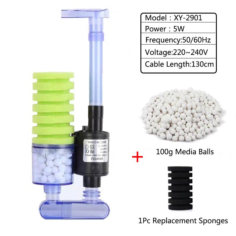 

Aquarium Filter With Pump For Fish Tank Air Pump Skimmer Biochemical Sponge Filter Aquarium Bio Ball Filters Filtro Aquario EU Plug