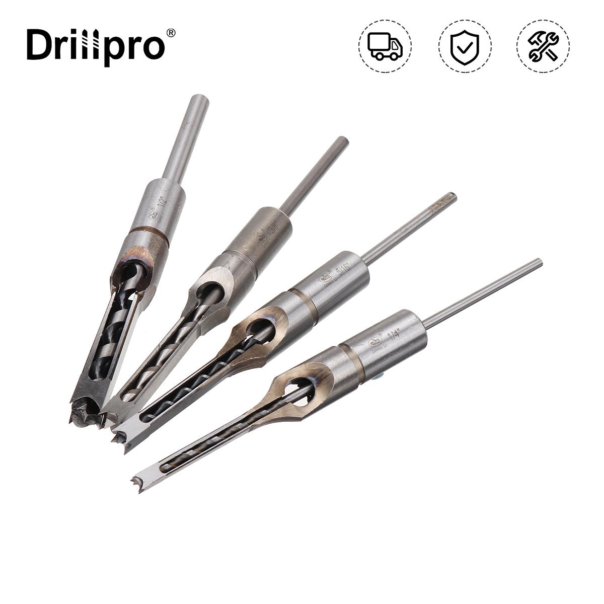 

Drillpro 4 шт. сверла с квадратными отверстиями, деревообрабатывающий шнек, набор долот, набор инструментов от 1/4 до 1/2 дюйма