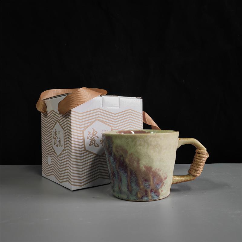 Cană de cafea retro creativă din ceramică grosieră, lucrată manual, cadou, cană ceramică, cutie cadou, pachet cadou de valoare ridicată