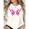 Single-Piece 2026 Summer Women'S Round-Neck T-Shirt | Fashionable Pink Butterfly Print, Stylish And Unique Product, Casual Fit With Short Sleeves