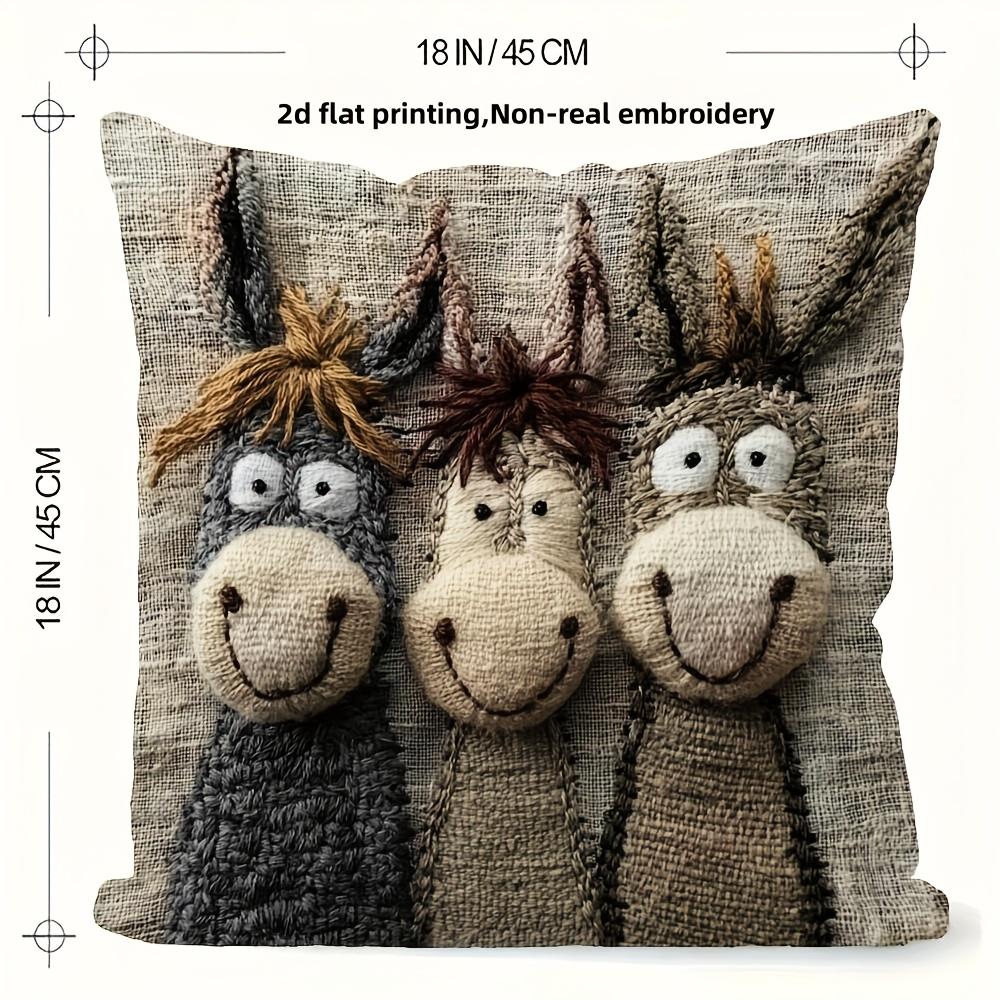 1pc Vintage Donkey Pillow Cover 18x18 Inch - Soft Polyester Decorative Cushion Case with Zipper Closure, Machine Washable Contemporary Design for Sofa