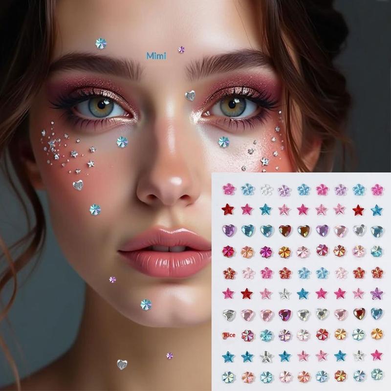 1Pcs Self-Adhesive Face Gems Stickers Rainbow Butterfly Bowknot Rhinestone for Clubbing Night Out Makeup
