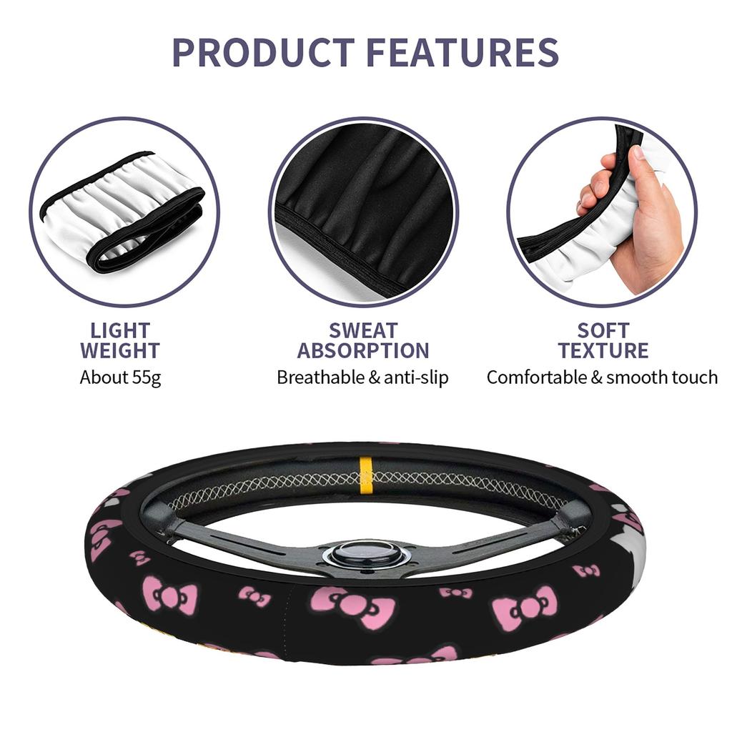 Kittys Cartoon Car Steering Wheel Cover 38cm Steering Wheel Protective Cover Auto Decoration Interior Accessories