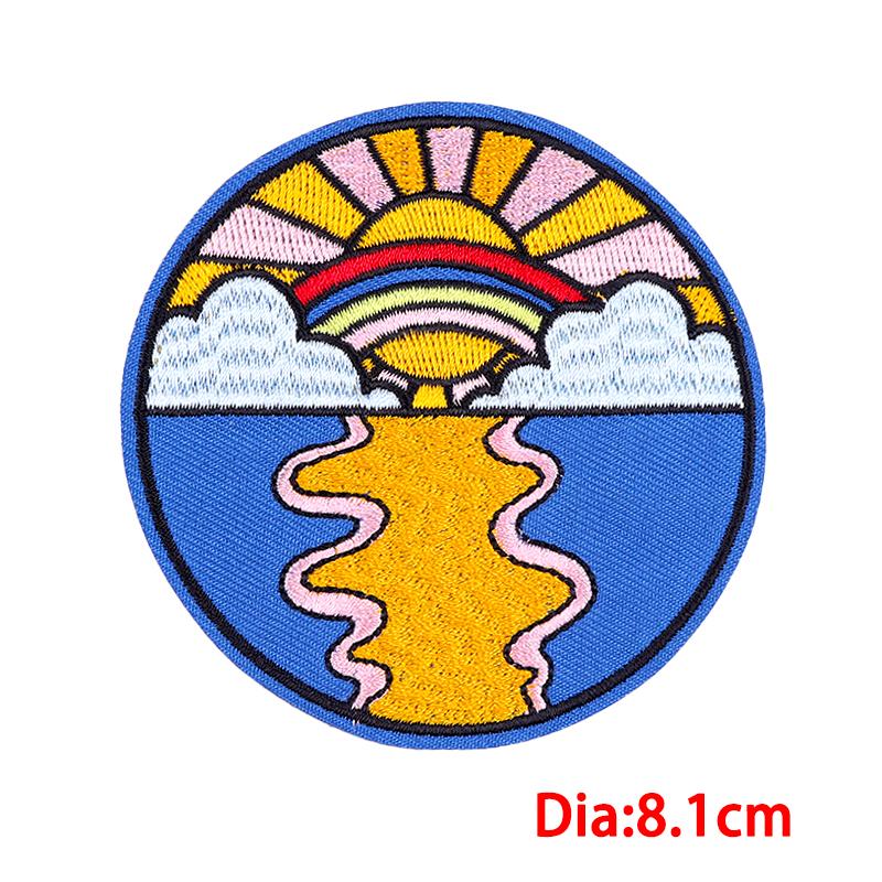 Mountain Adventure Outdoor Scenery Embroidery Patches Iron On Patches Diy Sun Waves Patch Backpack Jackets Sew Embroidered Badge 