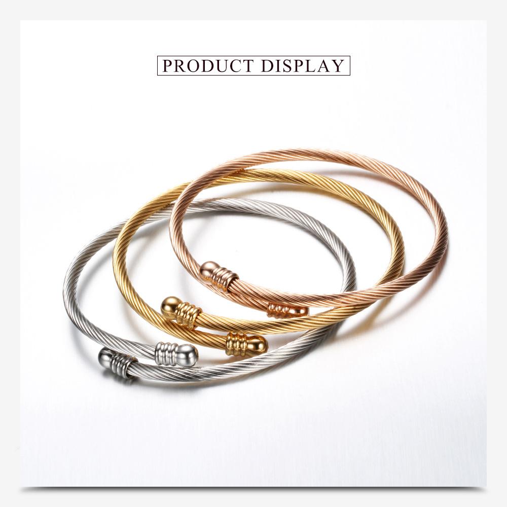 Retro Vintage Punk Style Titanium Steel Stacking Bracelet Set 18K Gold Rose Gold Silver Men's Stainless Steel Open Wire Bangle