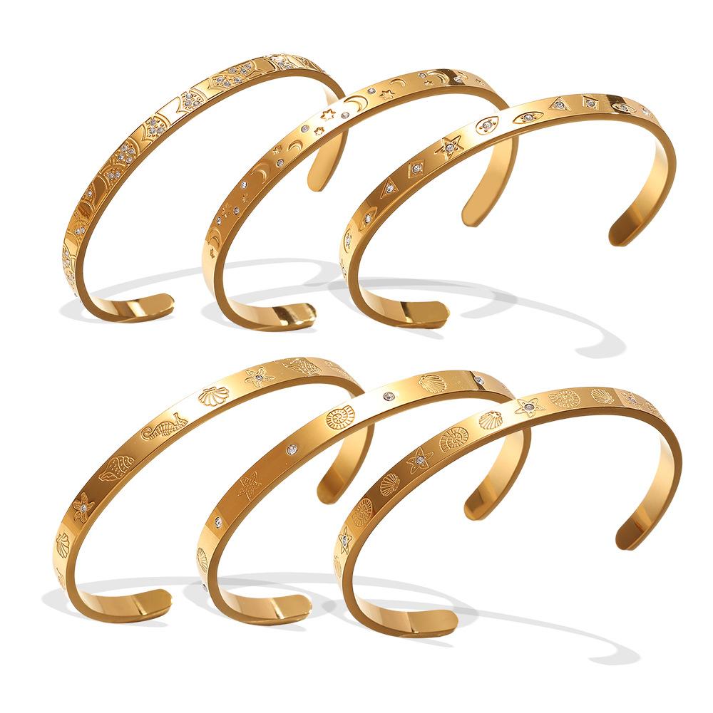 Exaggerated Personality Versatile Titanium Steel Inlaid Zircon Marine Series Stainless Steel Advanced Sense Opening Bracelet