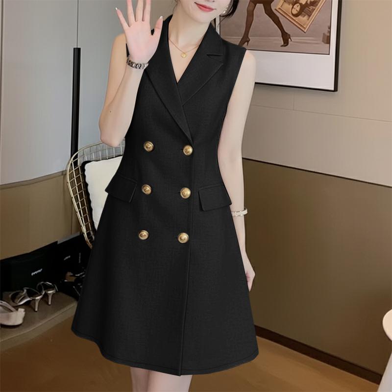 ZANZEA Women Casual V-Neck Elegant Sleeveless Dress S чёрный