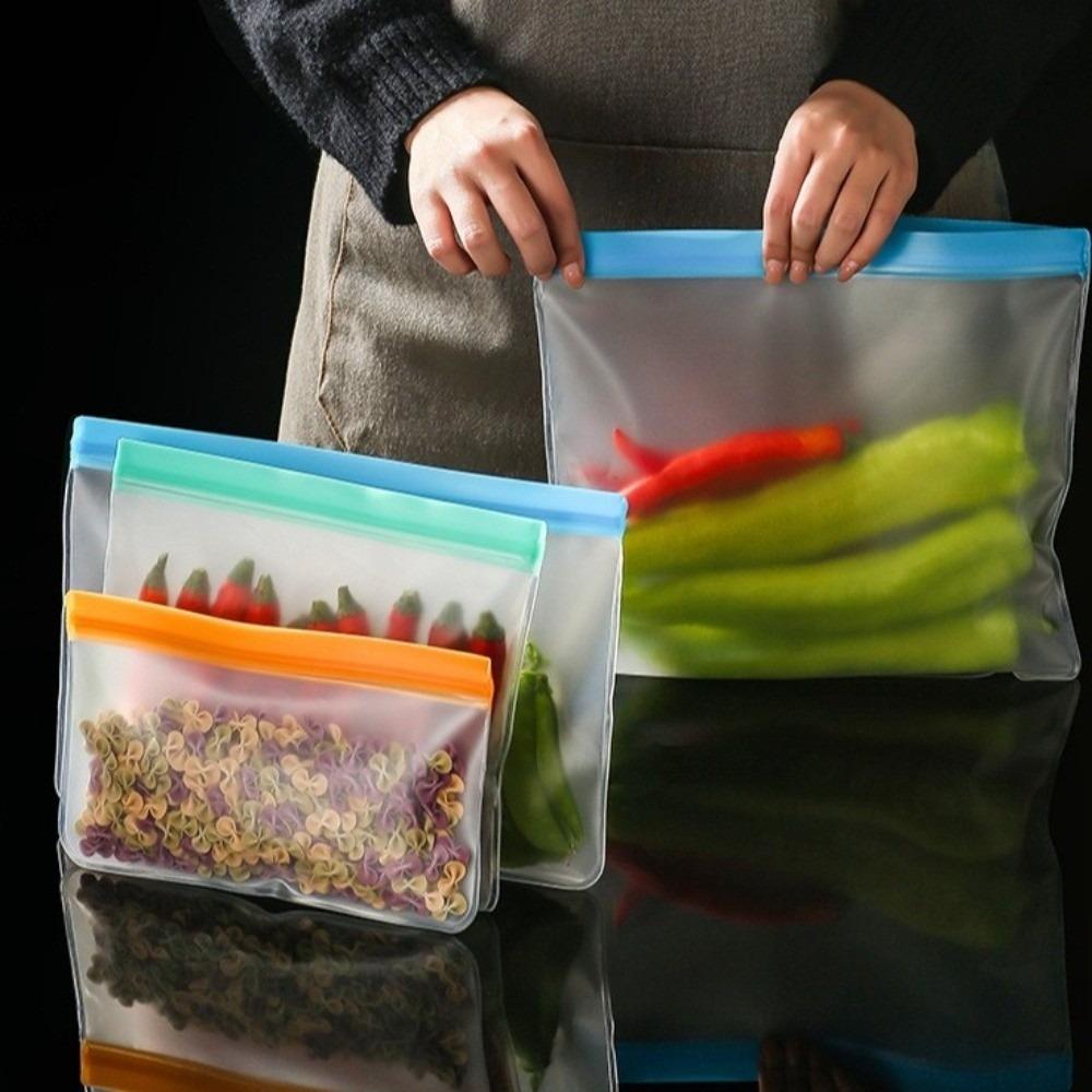 

5pcs/set Leakproof Silicone Food Storage Containers Stand-Up Design Fresh-keeping Bag Kitchen Use M синій