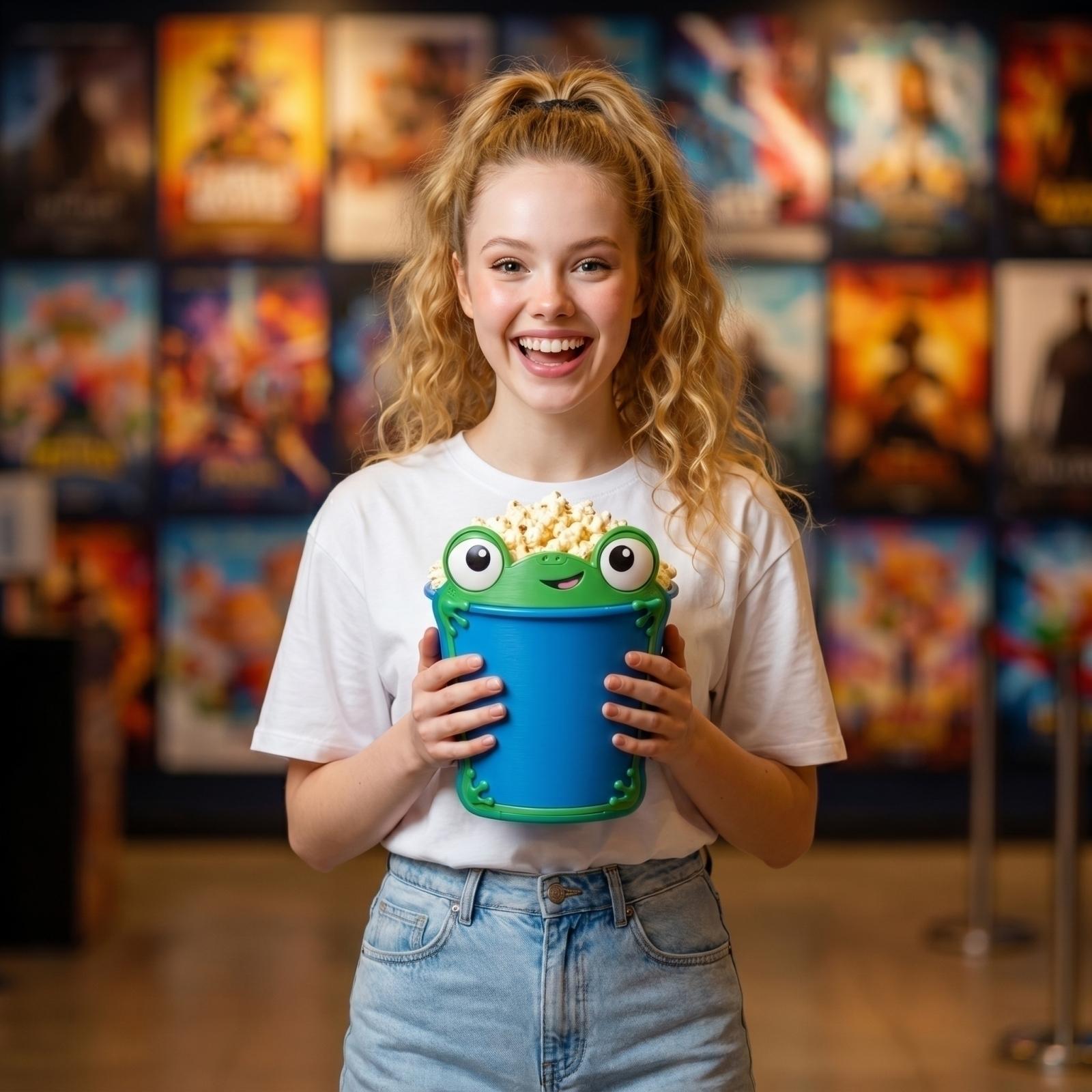 

Large Capacity Popcorn Bucket with Frog Design Durable Food-Grade Plastic Material Suitable for Movie Nights and Parties Reusable Snack Container One Size зелений