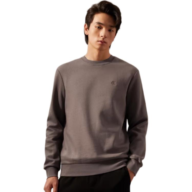 Calvin Klein Solid Color Embroidered Letter Casual Round Neck Long Sleeve Sweatshirt Men tops Dark-Gray-Brown 40QM430-PBX