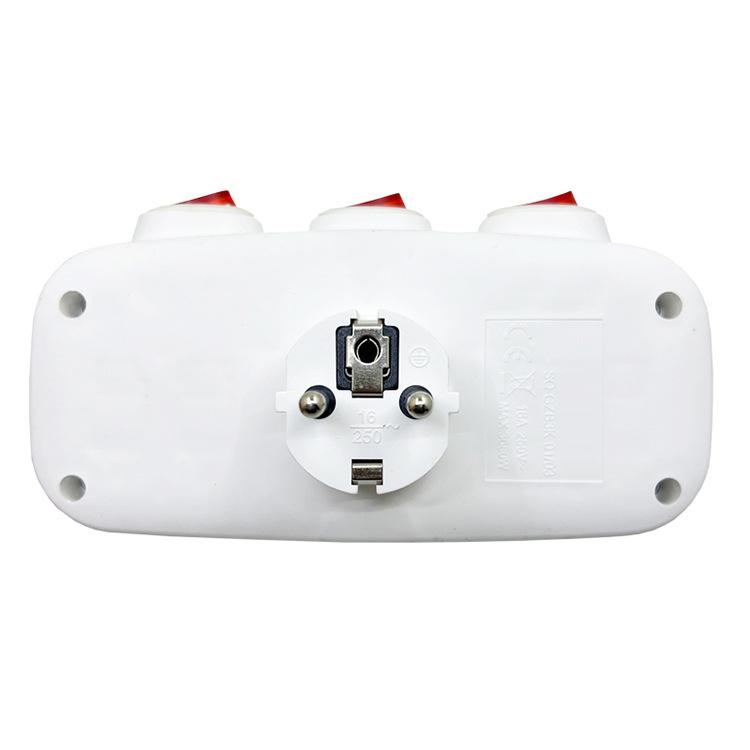 Independent Switch EU Schuko Triple Outlet Power Expansion Plug 1 to 3 Wall Socket Adapter Power Splitter For home