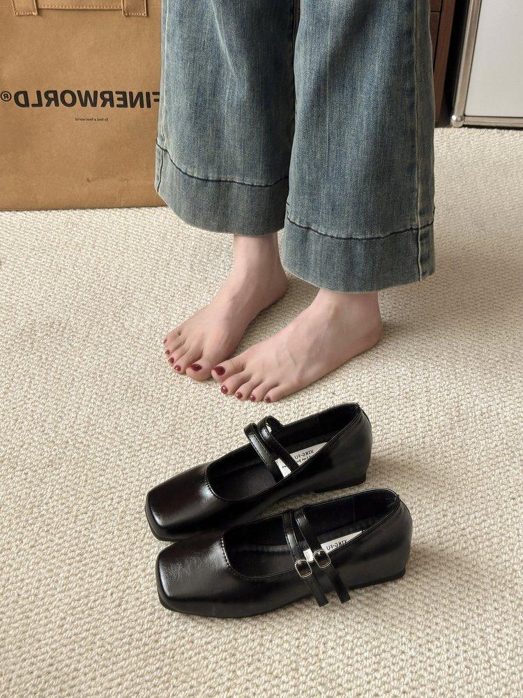 Soft Leather Version~ Cross-buckle Strap Light Mouth Versatile Flat-soled Single Shoes Women's Retro French Silver Ballet Shoes Mary Jane Shoes