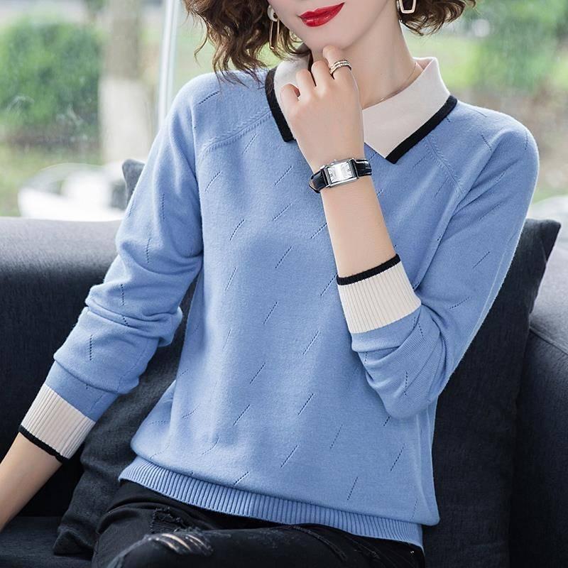 Women's Fashion Knitwear Large Size Sweater Long Sleeve Loose Fit Doll Collar Pullover Sweater Knit Outwear
