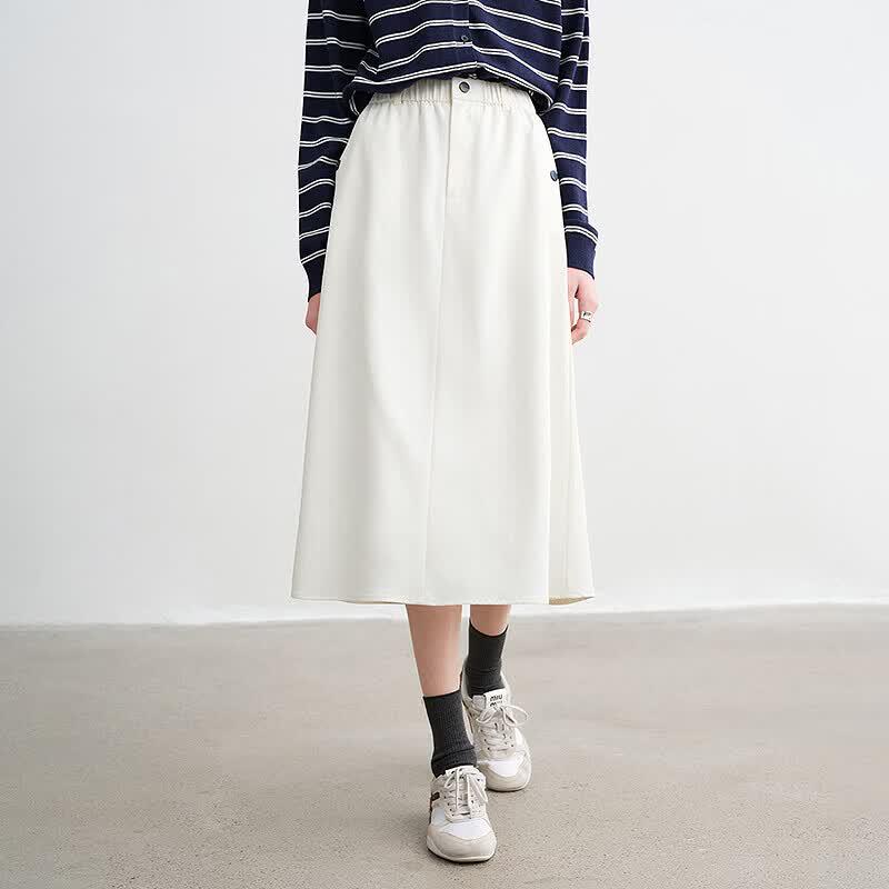 Chuyu Elegant Solid A-Line Midi Skirt