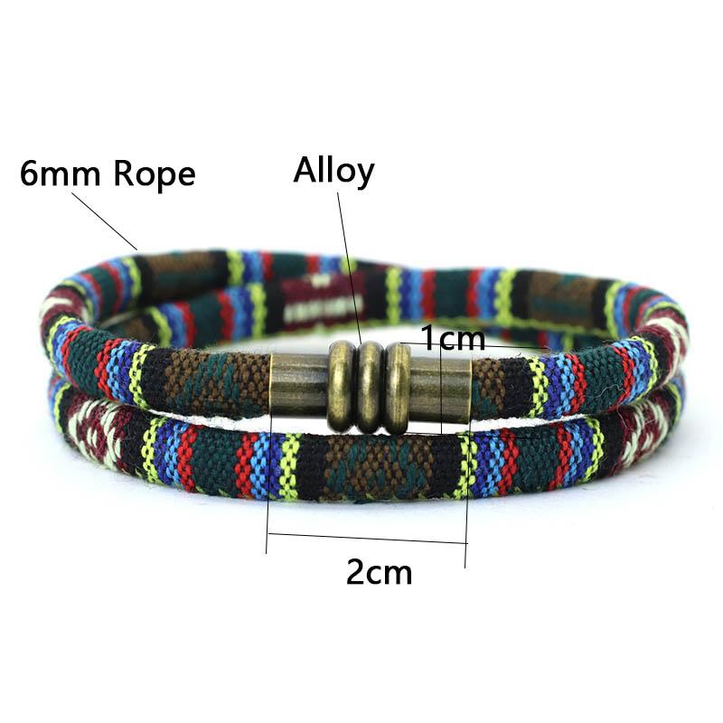 New Bohemia Cord Chain Bracelet Men Women 6mm Double Layer Tibetan Symbols Ethnic Braclet Magentic Clasp Fabric Braslet Pulseria