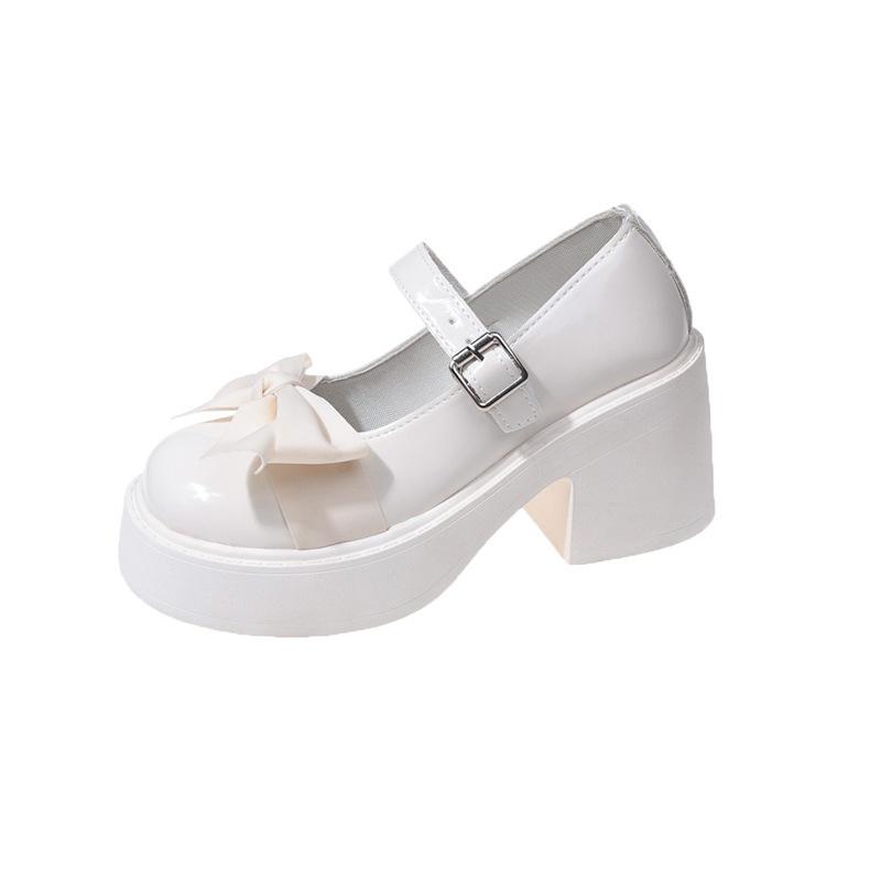 Zapatos Mary Jane Femeninos Suela Gruesa Zapatos de Cabeza Grande Verano Primavera Lazo Hermana Suave Zapatos Individuales Modernos y Cómodos