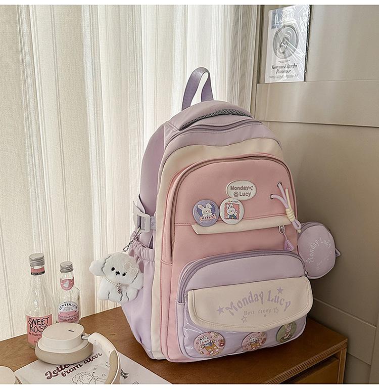 

School bag Japanese ins girls junior high school students love contrasting colors backpack lightweight large-capacity student class backpack фіолетовий