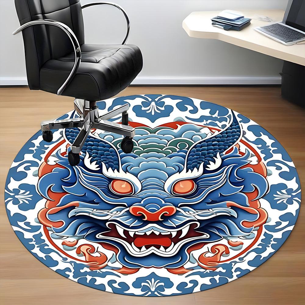 1 Stück Drachenmaske Büro Runder Teppich, Indoor-Matte Geeignet Für Büro, Unter Bürostühlen Schlafzimmer Wohnzimmer Heimdekoration, Raumdeko