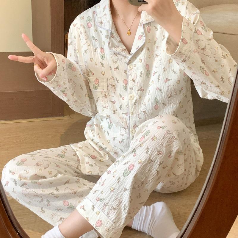 Cartoon Sausage Dog Plus Size Women's Long Sleeve Pajama Set for Spring/Autumn
