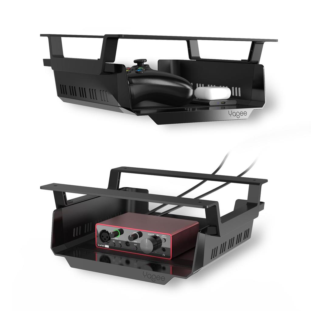 YaGee Podstolní kabelový žlab, Samolepicí, Podstolní zásuvka, Stojan na kabely pro domácí, kancelářské a výškově nastavitelné stoly, Skrytý úložný prostor na kabely, Černý