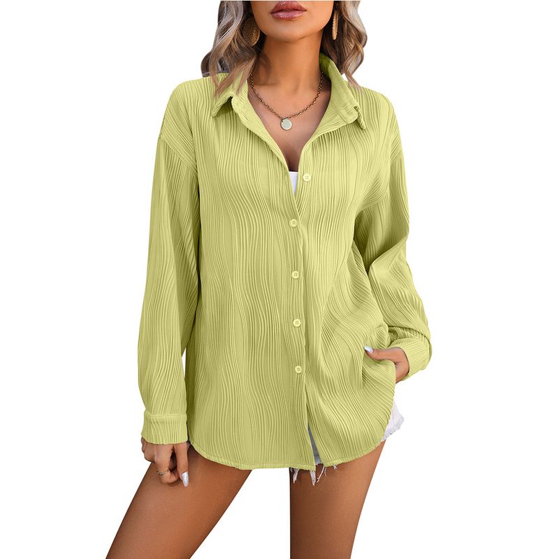 

2024 Spring/Summer Wave Texture Loose Fashion Shirt Casual Shirt Fruit Green M