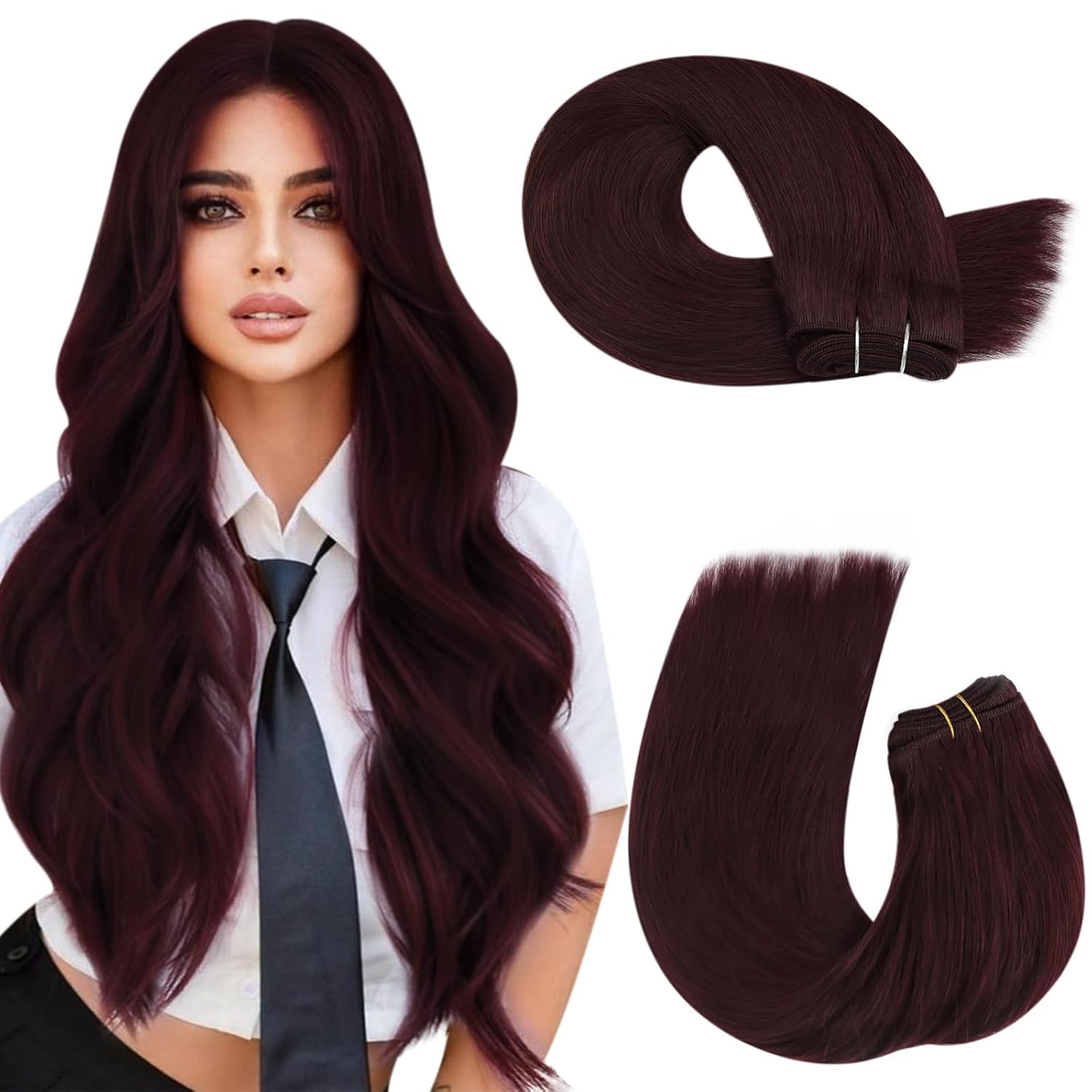 Moresoo Emberi Hajcsomók Gépi Dupla Varrású Remy Haj Szálak Nőknek Egyenes Varrású Hajhosszabbítás Balayage Hajdarabokkal 14 inches&2-3 Months&>=45%