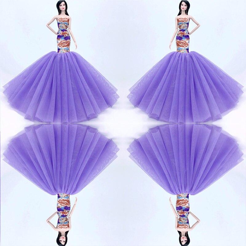 Romantic Purple Mermaid Fashion Doll Clothes For Barbie Doll Outfits Fishtail Party Dress For 1/6 BJD Doll Cosplay Costume