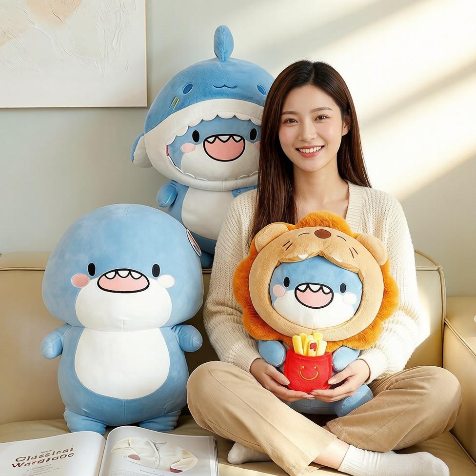 3045Cm Soft Blue Shark Fatty Plush Toy Stuffed Cartoon Ocean Animal Sitting Lying Doll Appeasing Birthday Gift