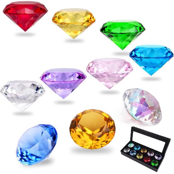 40mm(1.5 in) Crystal Diamond Jewels Paperweight Fake Diamonds Table Decoration Party Favors Gift, Glass Paperweight, Pack of 10 (Multicolor)