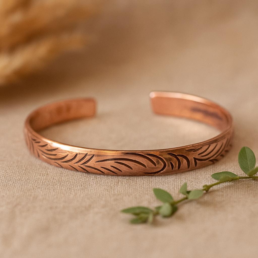 Shamtam Women's Light Copper Bracelet, Slim Tibetan Tribal Swirls