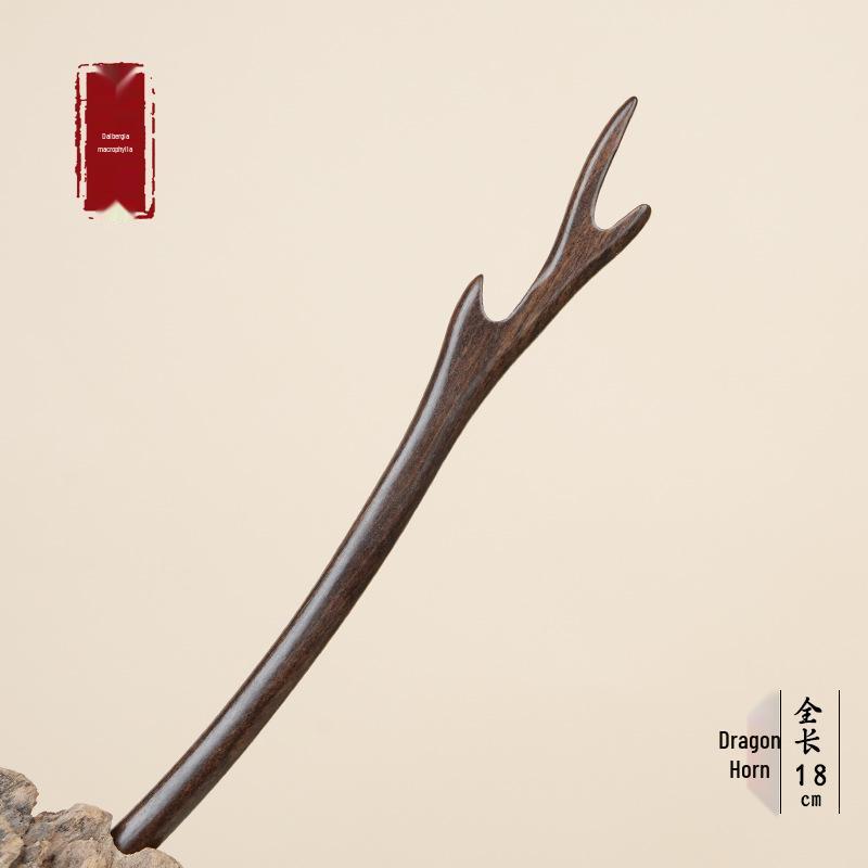 High-End Natural Ebony Wood Hairpin - Extended Chinese Ancient Style Black Hair Bun Accessory