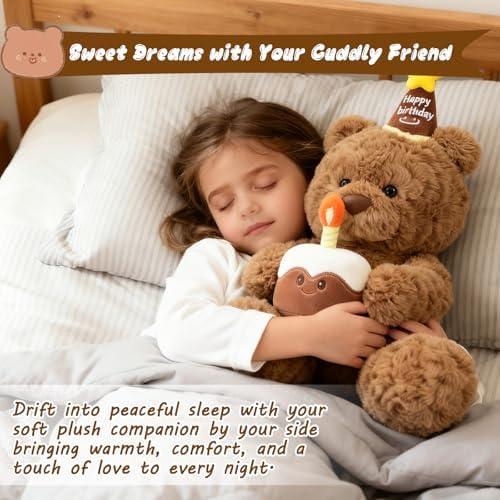 GYHWOFUL 30cm Teddy Bear Plush Toy Set with Cake & Hat, Cute Birthday Gift, Soft Stuffed Animal for Girls Boys Kids Christmas Birthday Present