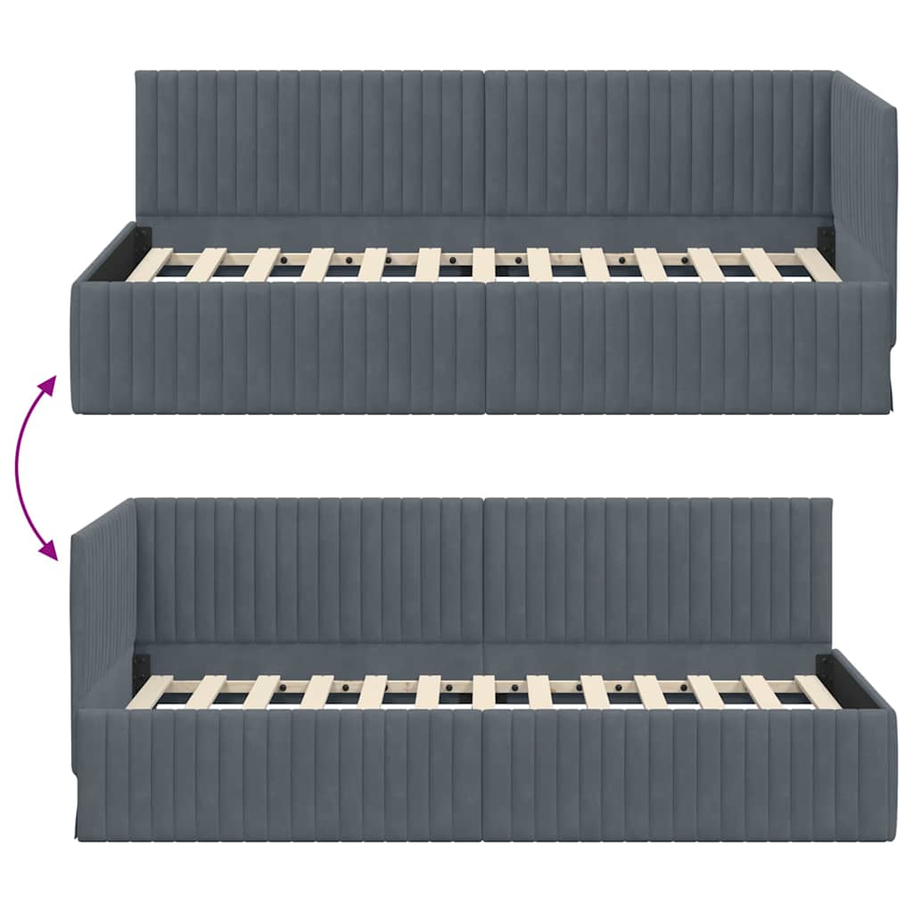 Corner Bed Frame with Headboard Dark Gray 90 Cm X 190 Cm Velvet