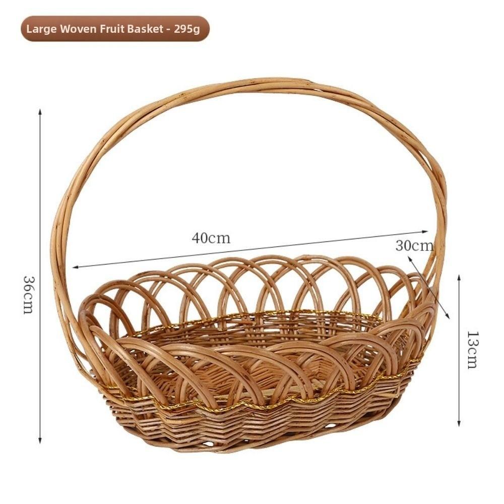 with Handle Lace Fruit Basket Handwoven Household Imitation Rattan Basket Handmade 2 Sizes Vegetable Fruit Flowers Holder