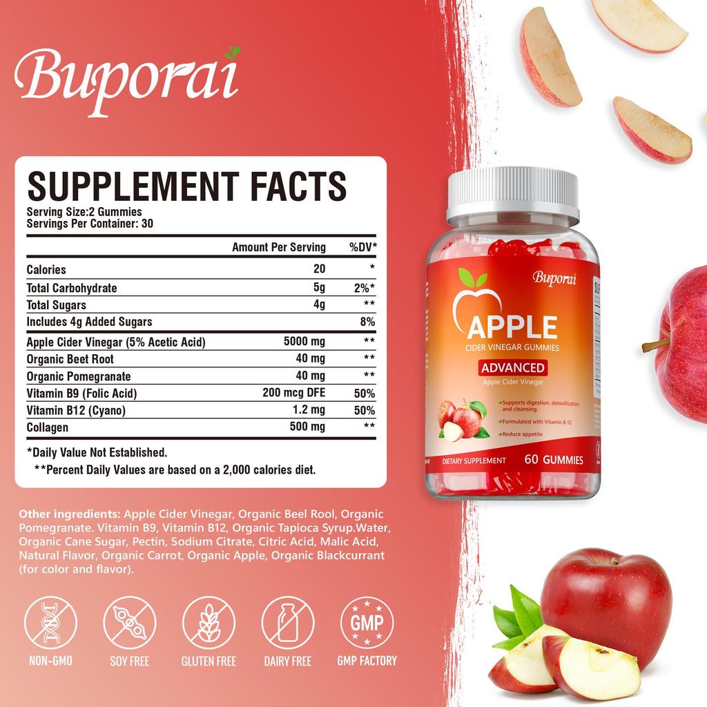 Apfelessig-Gummibärchen, rein natürlich, fördern die Verdauung und reinigen den Darm.