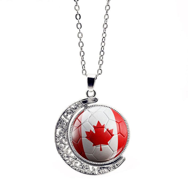 FIFA World Cup Flag Football Necklace Women's Versatile Creative Rotating Moon Pendant Sweater Chain