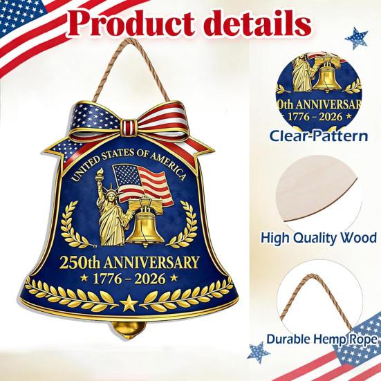 Wooden Hanging Ornament American 250th Anniversary Pendant Eagle Door Sign Patriotic Independence Day