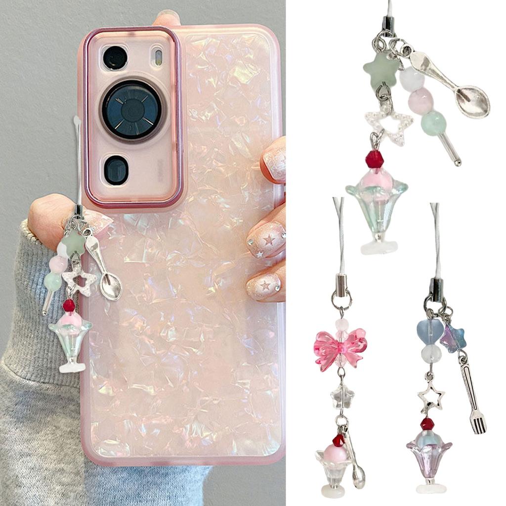 Ice Cream Theme Phone Lanyard Multifunctional Phone Strap Bag Pendant Resin Texture for Fashion Youthful Individuals