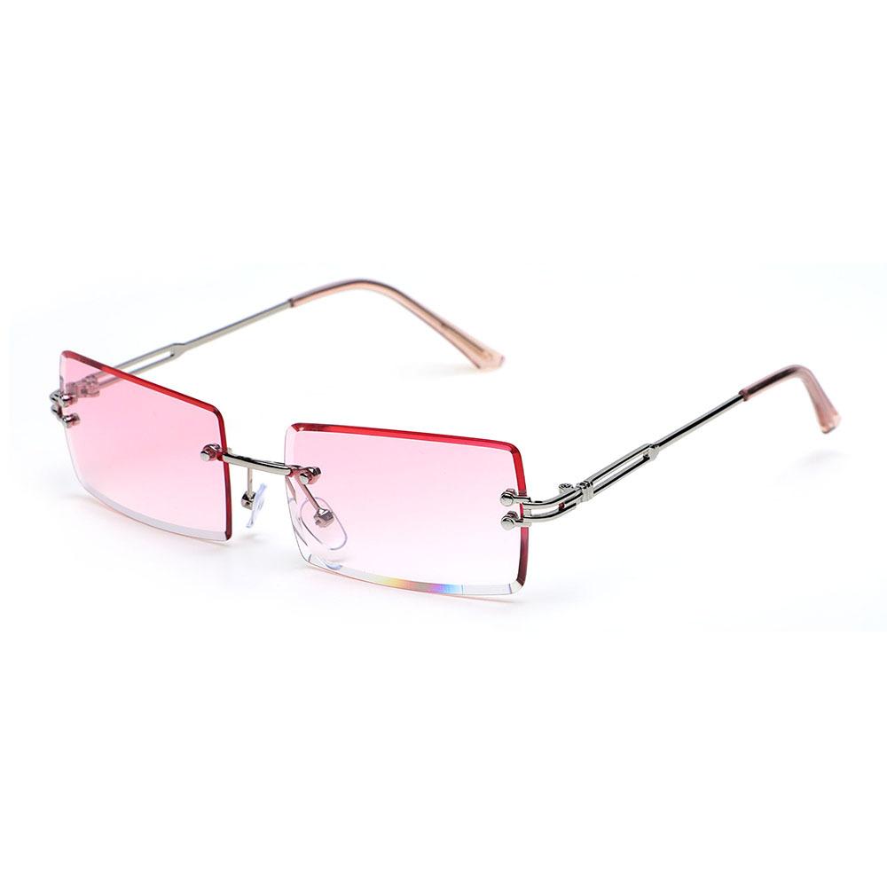 Retro Fashion Sunglasses Frameless Rectangle Gradient UV400 Women Summer Travel Metal Rimless