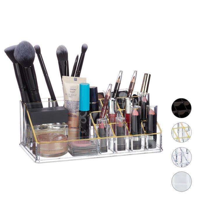 Relaxdays organisateur cosmétique acrylique rangement make-up 16 casier maquillage support rouge à lèvre, doré