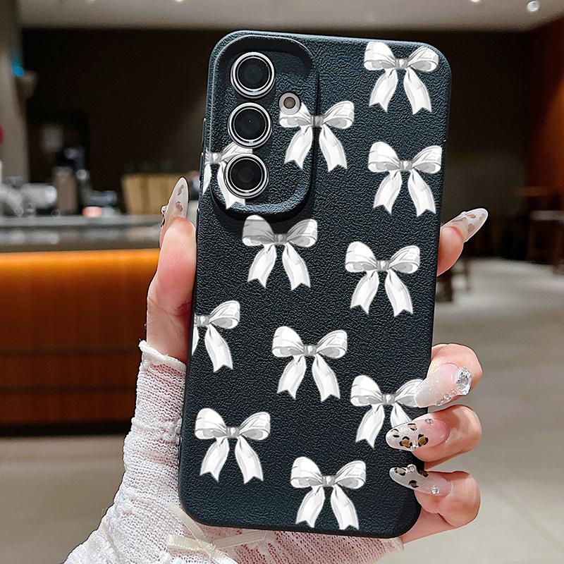 Nárazuvzdorný měkký kryt na telefon s potiskem mašličky pro Samsung S25 S24 FE S23 Ultra S22 A36 A56 A55 A16 A26 A35 Textura kůže TPU Tenký matný nárazník