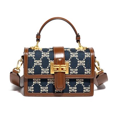 Hand-held Box, Small Square Bag, Retro Embroidered Blue Single-shoulder Bag, Versatile Commuting Crossbody Women's Bag